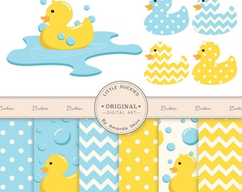 Premium Rubber Duck Clip Art & Digital Paper Set - Rubber Duck Clipart, Duck Digital Paper, Rubber Ducky, Yellow Duckie, Yellow Duck, Ducks