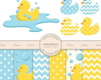 Premium Rubber Duck Clip Art & Digital Paper Set - Rubber Duck Clipart, Duck Digital Paper, Rubber Ducky, Yellow Duckie, Yellow Duck, Ducks