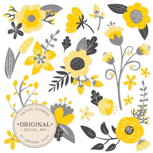 Premium Yellow Flowers Clipart & Floral Vectors - Yellow Floral, Vintage Flowers, Flower Clip Art, Vector Flowers