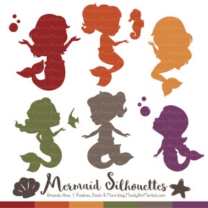 Professional Mermaid Silhouettes Clipart in Autumn - fall Mermaids, Mermaid Clipart, Mermaid Vectors