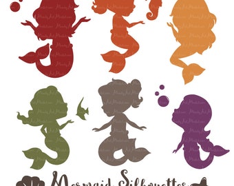 Professional Mermaid Silhouettes Clipart in Autumn - fall Mermaids, Mermaid Clipart, Mermaid Vectors