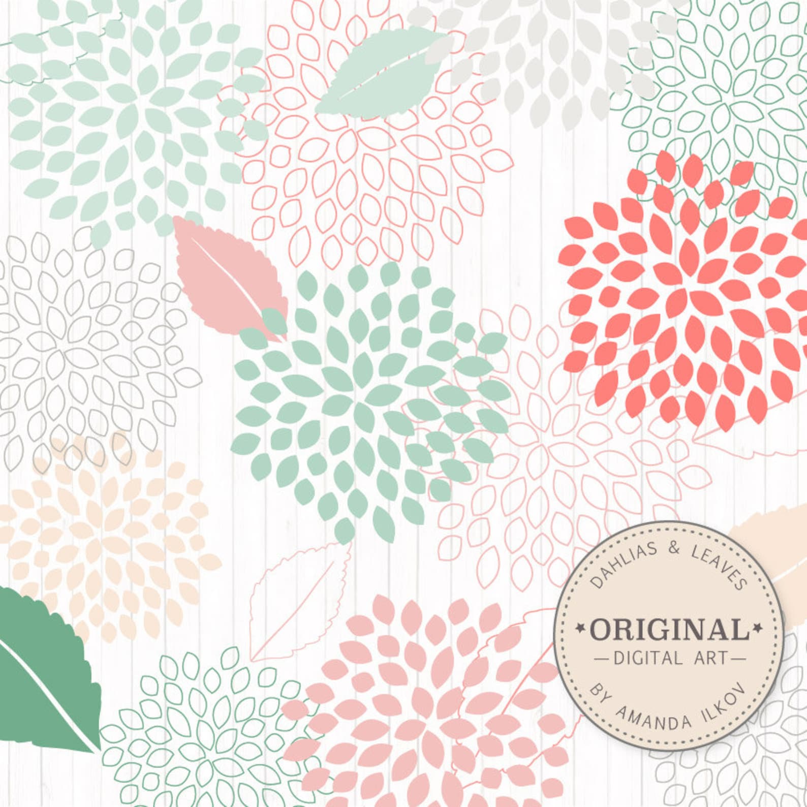 Premium Dahlia Clipart &amp; Vectors Mint and Coral Dahlia Clip - Etsy