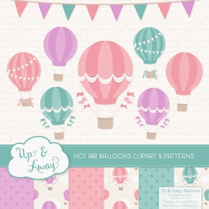 Garden Party Hot Air Balloons Clipart with Digital Papers - summer hot air balloons clipart, hot air balloons vectors