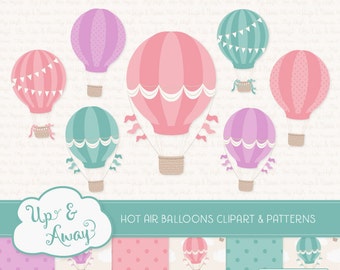 Garden Party Hot Air Balloons Clipart with Digital Papers - summer hot air balloons clipart, hot air balloons vectors