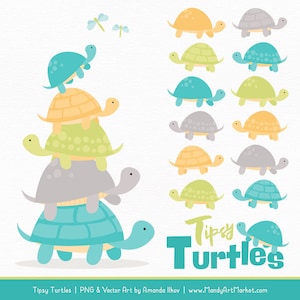 Professional Turtle Stack Clipart in Land & Sea - Turtle Clipart, Turtle Vectors, Green and Blue Turtles