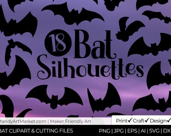 Professional Bat Silhouettes - Digital Images for Graphic Design, Printing, Cricut & Silhouette (png, jpg, eps, ai, svg, dxf formats inc!)