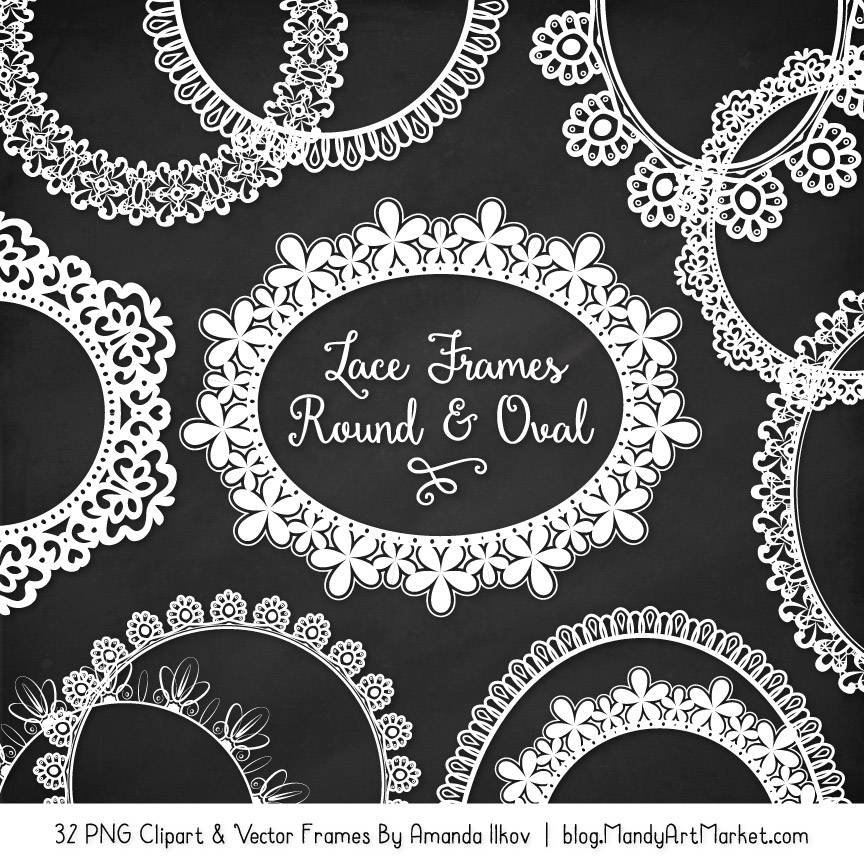 White Round Lace Frames Clipart & Vectors White Lace Frames | Etsy