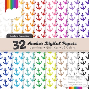 32 Professional Bright Anchor Digital Papers In Crayon Box - Anchor Patterns, Seamless Anchor Patterns, Vector Anchor Patterns