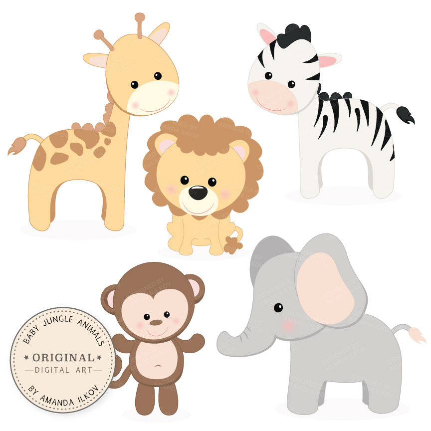 Download Professional Baby Jungle Animals Clipart & Vector Set Baby | Etsy