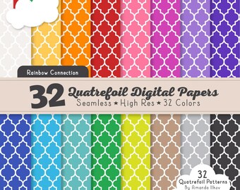 32 Professional Bright Quatrefoil Digital Papers - Quatrefoil Patterns, Seamless Quatrefoil Pattern, Vector Quatrefoil Patterns