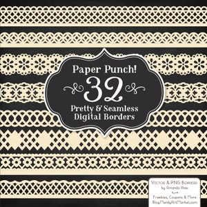 32 Premium Cream Paper Punch Lace Borders Clipart & Vectors - Cream Lace Border, Scrapbook Borders, Digital Lace, Lace Vector