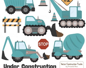 Premium Teal Construction Clipart - Truck Clipart, Construction Clip Art, Vector Construction Trucks, Construction Equipment, Diggers