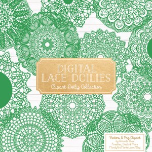 Premium Large Green Lace Doily Vectors - Doily Clipart Images, Digital Vector Doilies, Green Clipart Doily
