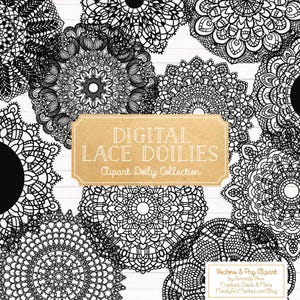 Premium große schwarze Spitze Doily Vektoren - schwarz Doily Clipart Bilder, digitale Vektor Doilies, schwarz Clipart Doily