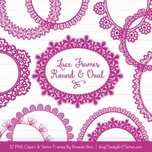 Fuchsia Round Lace Frames Clipart & Vectors - Fuchsia Lace Frames, Fuchsia Vector Lace