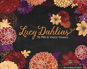 Lucy Dahlia Clipart & Vectors in Autumn - autumn dahlias, vector flowers, flower clipart, dahlia flowers, vector dahlias, dahlia clipart
