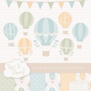Garden Party Hot Air Balloons Clipart with Digital Papers - summer hot air balloons clipart, hot air balloons vectors