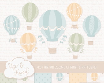 Garden Party Hot Air Balloons Clipart with Digital Papers - summer hot air balloons clipart, hot air balloons vectors