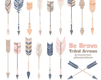 Professional Tribal Arrows Clipart & Vectors in Navy and Blush - Arrows Clip Art, Tribal Arrow Clipart, Arrow Vectors, Arrow Graphics