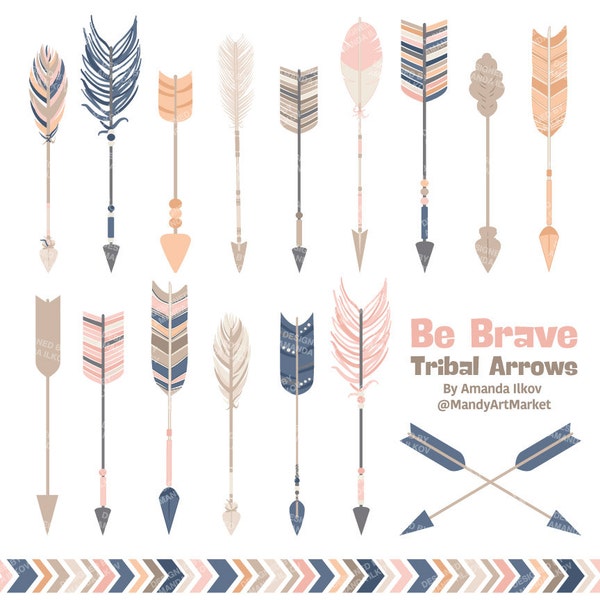 Professional Tribal Arrows Clipart & Vectors in Navy and Blush - Arrows Clip Art, Tribal Arrow Clipart, Arrow Vectors, Arrow Graphics