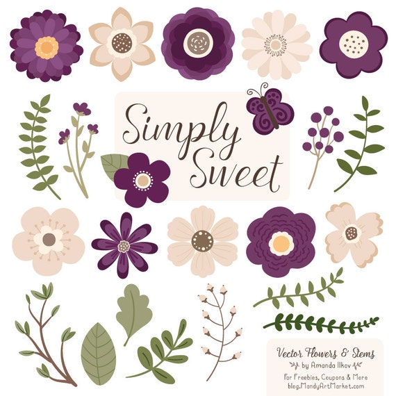 Cute Flowers Clipart In Plum Plum Vector Flowers Plum Etsy