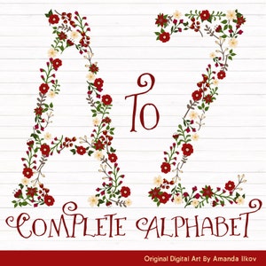 Professional Floral Alphabet Clipart & Vectors - Christmas Floral Monogram, Floral Alphabet Clip Art, Floral Letters, Wedding Clipart