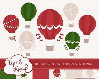 Christmas Hot Air Balloons Clipart with Digital Papers - christmas hot air balloons clipart, hot air balloons vectors