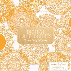 Premium Large Sunshine Lace Doily Vectors - Doily Clipart Images, Digital Vector Doilies, Sunshine Clipart Doily