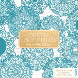 Premium Large Vintage Blue Lace Doily Vectors - Doily Clipart Images, Digital Vector Doilies, Vintage Blue Clipart Doily