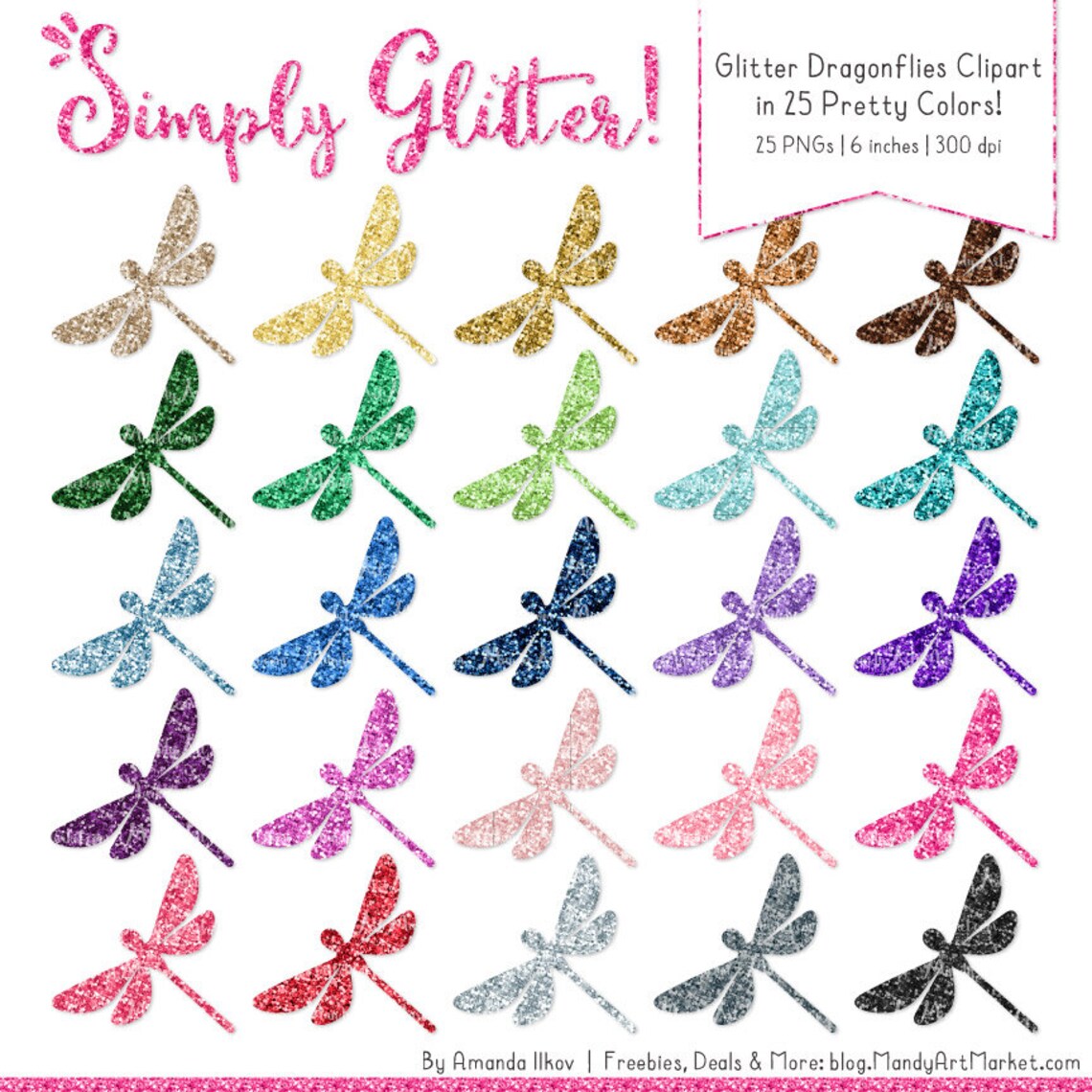 Professional Glitter Dragonfly Clipart Glitter Dragonflies - Etsy