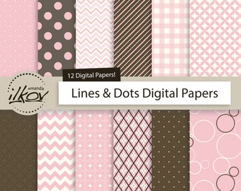 Premium Pink & Brown Digital Paper Pack - Polka Dot Digital Paper, Plaid Digital Paper, Chevron Digital Paper, Gingham Digital Paper