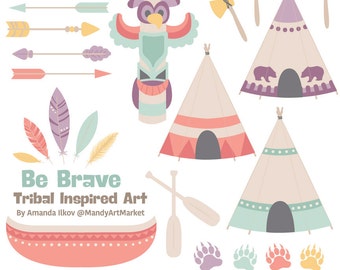 Professional Tribal Clipart & Vectors - Tribal Clip Art, Tipi Clipart, Tipi Clip Art, Tribal Vectors, Feather Clipart, Totem Pole, Canoe