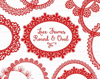 Red Round Lace Frames Clipart & Vectors - Red Lace Frames, Red Vector Lace
