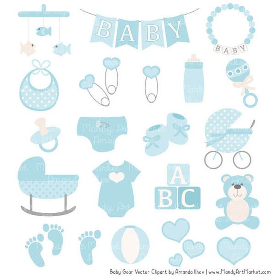 Premium Oh Baby Clipart Vectors Set in Soft Blue Soft Blue Blue Baby Clipart Soft Blue Baby Shower Baby Stuff Baby Shower Vectors