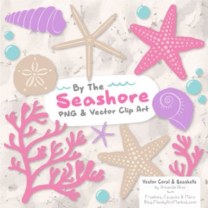 Premium Seashells Clipart & Vector Set - Pink and Lavender Seashells Clip Art, Seashells Vectors, Coral Clipart, Coral Vector