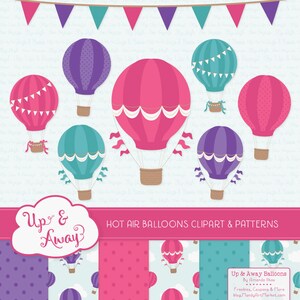 Crayon Box Girl Hot Air Balloons Clipart with Digital Papers - bright hot air balloons clipart, hot air balloons vectors