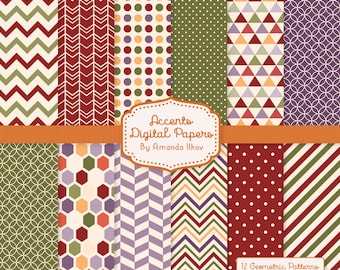 12 Professional Geometric Digital Papers & Vectors in Autumn - Geometric Patterns, Digital Paper, Vector Patterns, Geometric Papers
