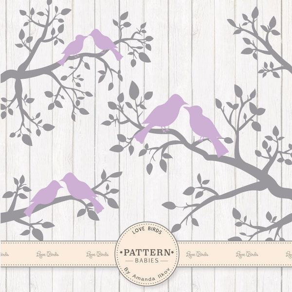 Premium Lavender Purple Love Birds Clip Art & Vectors - Wedding Clipart, Branch Clipart, Branch Vectors, Lovebird Clipart, Wedding Vectors