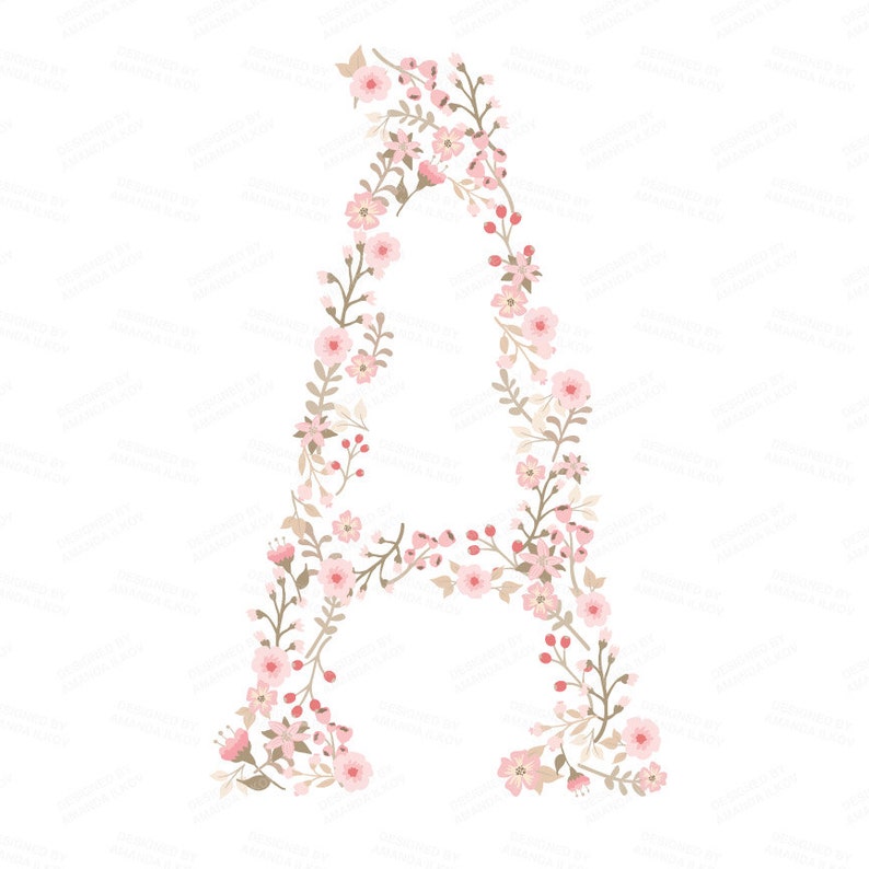 Professional Floral Alphabet Clipart & Vectors Soft Pink Floral Monogram, Floral Alphabet Clip Art, Floral Letters, Wedding Clipart image 3