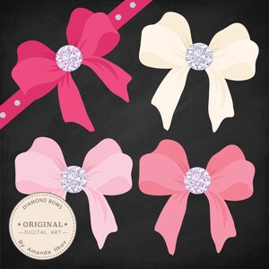 Large Pink Diamond Bows Clipart & Vectors - Diamond Bow Clip Art, Gift Bow Clip Art, Bow Vector, Diamond Vector, Bow EPS, Shower Clipart