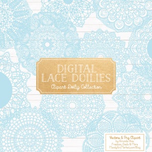 Premium Large Soft Blue Lace Doily Vectors - Doily Clipart Images, Digital Vector Doilies, Soft Blue Clipart Doily
