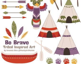 Professional Tribal Clipart & Vectors - Tribal Clip Art, Tipi Clipart, Tipi Clip Art, Tribal Vectors, Feather Clipart, Totem Pole, Canoe