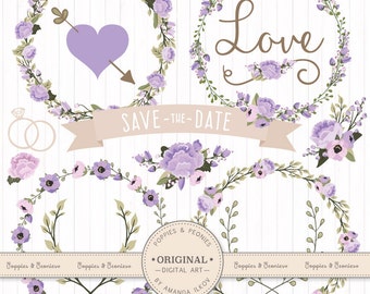Premium Wedding Floral Clipart & Vectors - Lavender Wedding Clipart, Wedding Vectors, Wedding Flowers, Poppy Clipart
