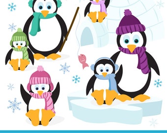 Hand Drawn Vector Penguins Clip Art - Penguin Clipart, Penguins Clip Art, Penguin Vector, Winter Clip Art, Cute Penguins, Christmas Penguins