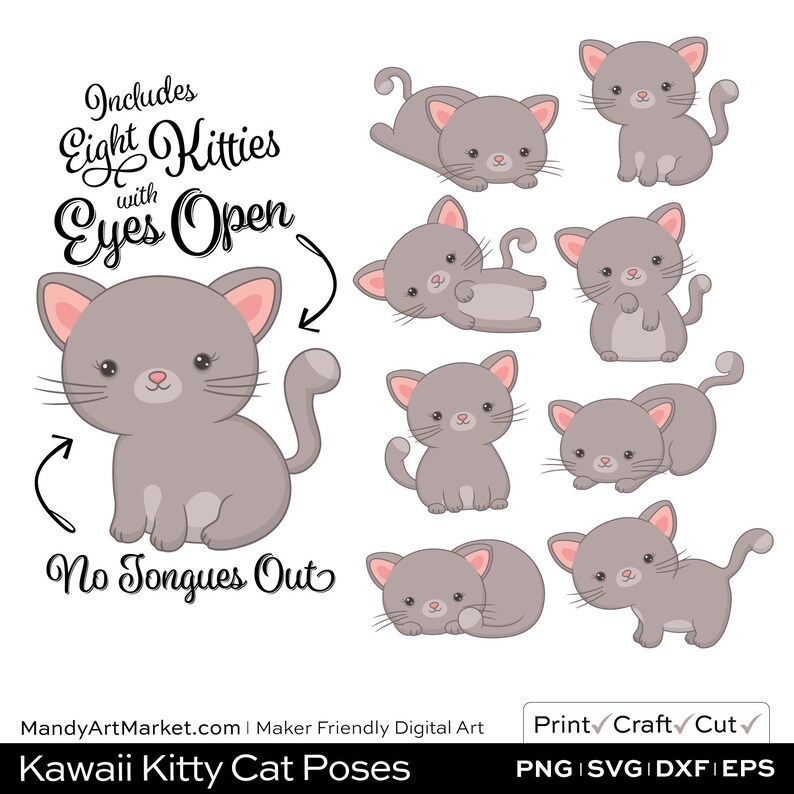 Professional Cute Cat Clipart in Warm Taupe PNG & EPS Vector Formats Includes 32 Cute Kitten Digital Art Pose Variations image 3