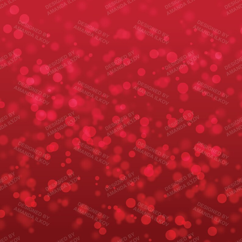 May include: Red background with a pattern of white and red circles, blurred to create a bokeh effect. The text "Designed by Amanda Ilkov" is repeated throughout the image.