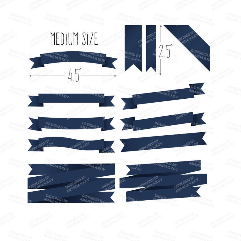 Professional Digital Ribbon Banners Navy Banners Navy Blue Etsy