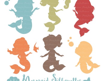 Professional Mermaid Silhouettes Clipart in Vintage Boy - vintage Mermaids, Mermaid Clipart, Mermaid Vectors
