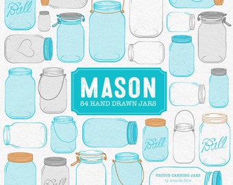 Professional Mason Jar Clipart in Tropical Blue - Mason Jar Clipart, Glass Jar Clipart, Preserve Jar, Jam Jars, Mason Jars