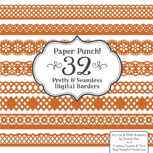 32 Premium Pumpkin Paper Punch Lace Borders Clipart & Vectors - Pumpkin Lace Border, Scrapbook Borders, Digital Lace, Lace Vector